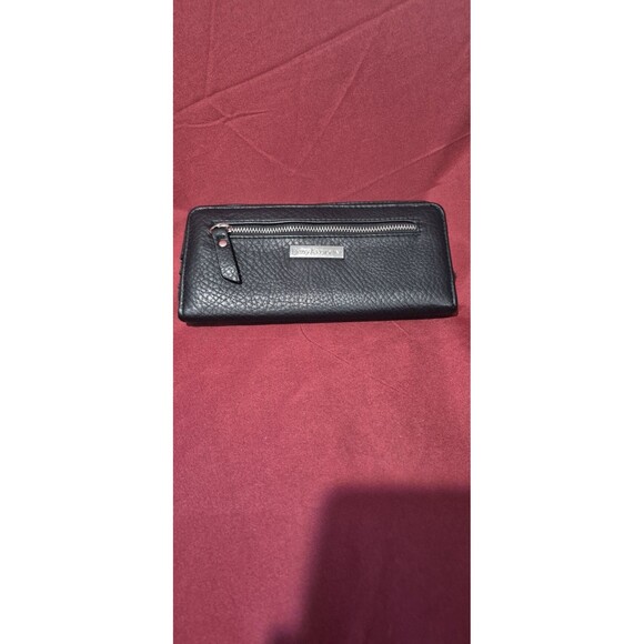 Enzo Angiolini Black Full Size Snap Wallet Silver Hardware Credit Card Zip Coin - Picture 1 of 3